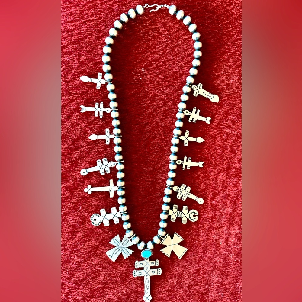 Russell Sam Sterling Silver Cross Squash Blossom Necklace, very unique